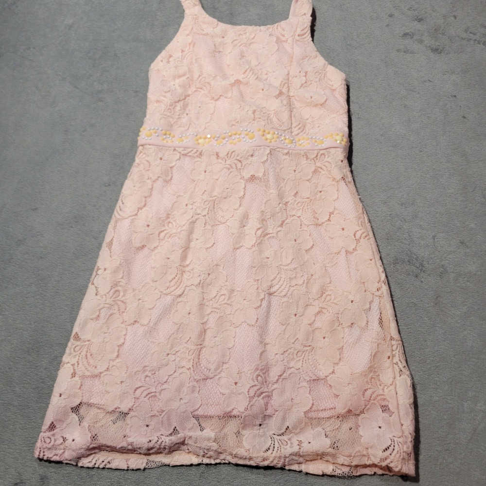 Amy Byer Girls Lace Dress 12 Blush Pink Floral Beaded Waist Formal Party